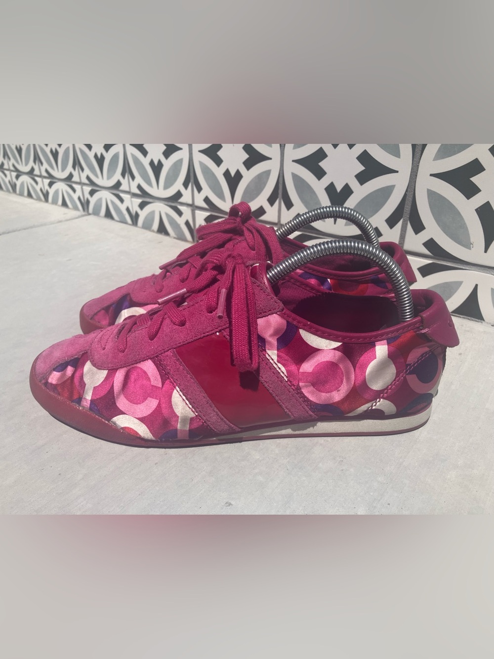 Coach Burgundy Pink Signature Low-Top Sneakers
